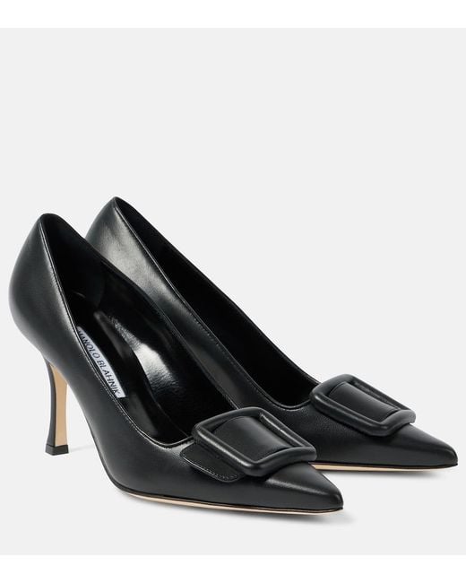Manolo Blahnik Black Maysale 70 Leather Pumps