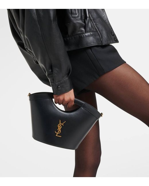 Saint Laurent Black Celia Mini Leather Tote Bag