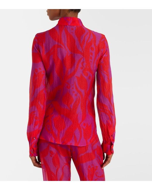 Dries Van Noten Red Cloudy Printed Silk Shirt