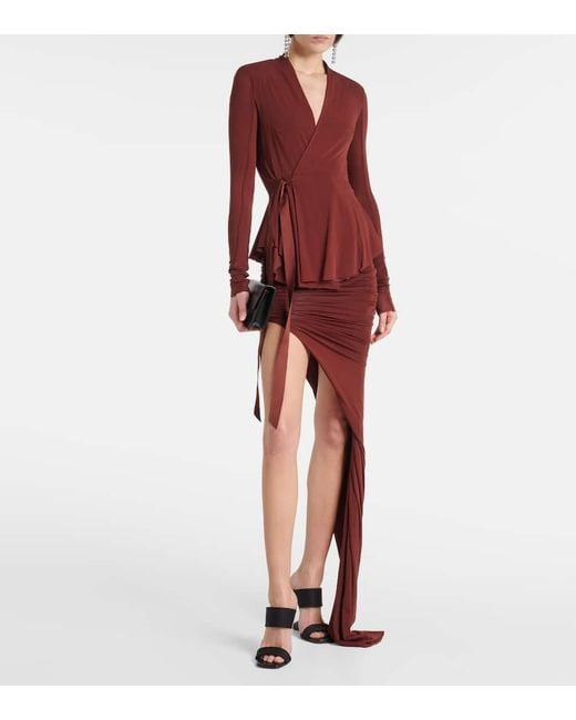 Rick Owens Red Hollywood Cupro-Blend Wrap Jacket