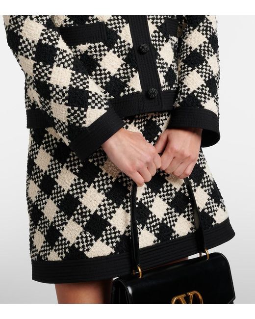 Valentino Black Checked Ruffled Tweed Jacket