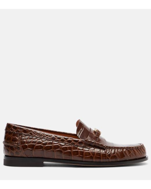 Tod's Brown T Timeless Croc-Effect Leather Loafers