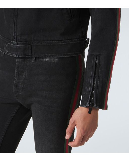 Gucci Black Web Stripe Denim Biker Jacket for men