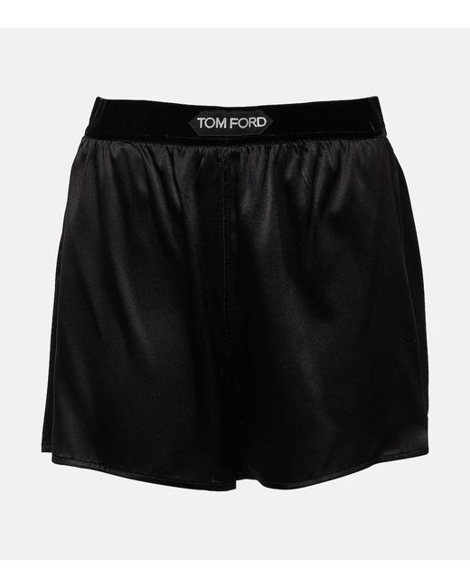 Shorts in raso di misto seta con logo di Tom Ford in Black