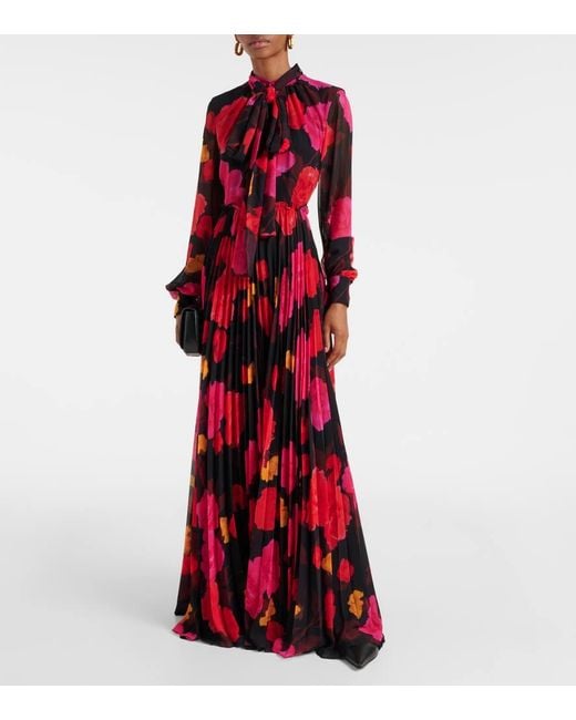 Erdem Red Floral Pleated Voile Gown