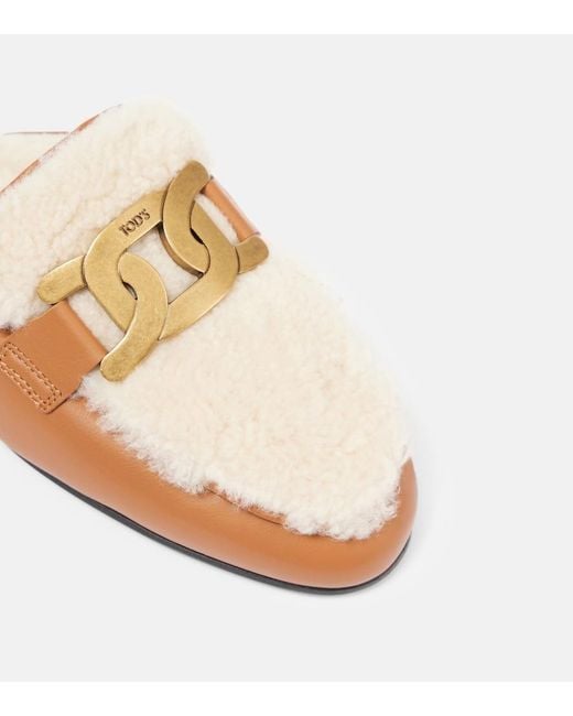 Tod's Natural Catena Shearling-lined Leather Slippers