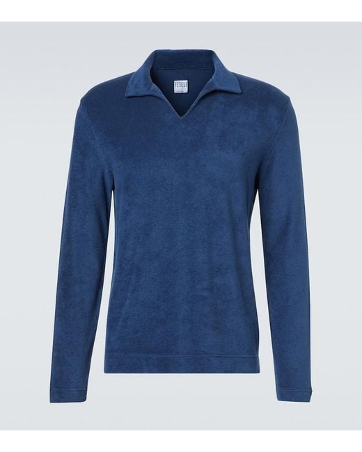 Fedeli Blue Cotton Terry Polo Sweater for men