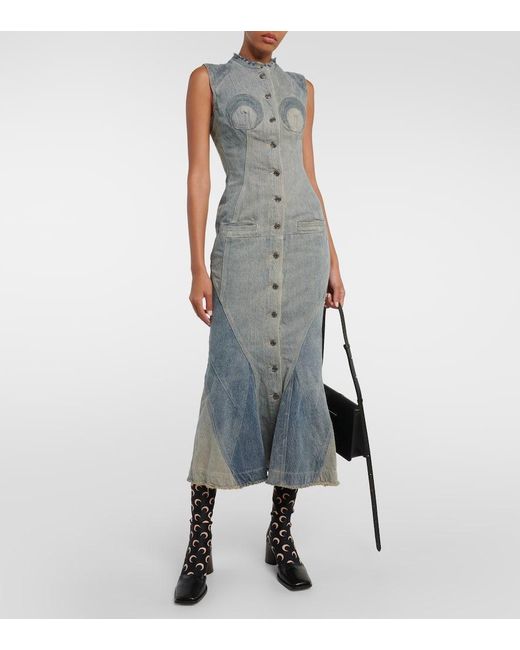 MARINE SERRE Blue All Over Moon Denim Maxi Dress