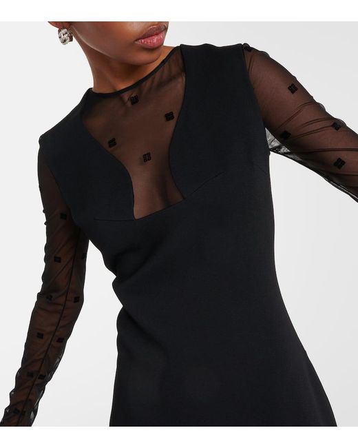 Vestido largo de malla y jersey con logo Givenchy de color Black