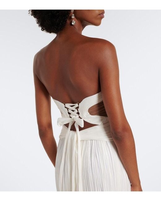 Maria Lucia Hohan White Kamina Cutout Silk Tulle Bustier Gown