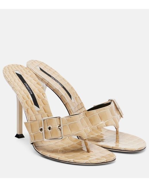 Christen Natural Helix 95 Croc-Effect Patent Leather Mules