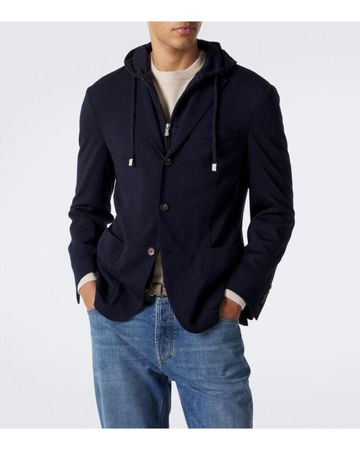 Eleventy Blue Hooded Layered Wool Blazer for men