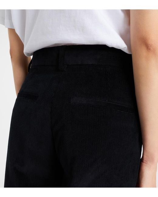 Totême Black Deep Pleat Cotton Corduroy Wide-Leg Pants