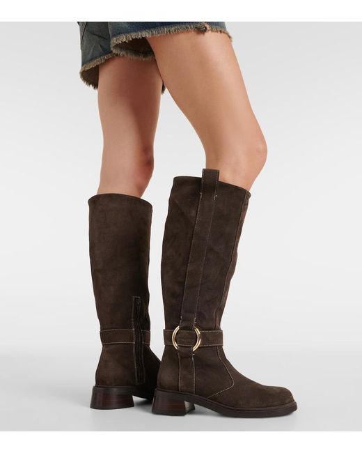 See By Chloé Black New Ring Suede Knee-High Boots
