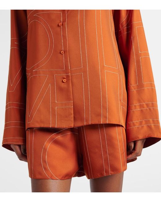 Totême Orange Silk Embroidered Monogram Shirt
