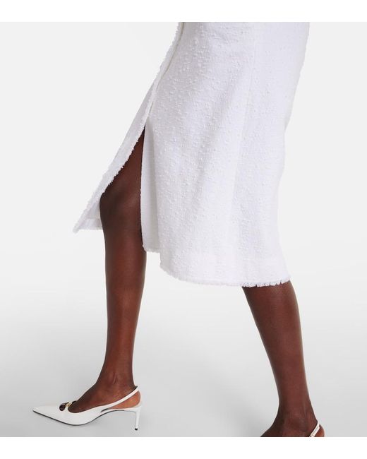 Dolce & Gabbana White Cotton-Blend Tweed Shirt Midi Dress