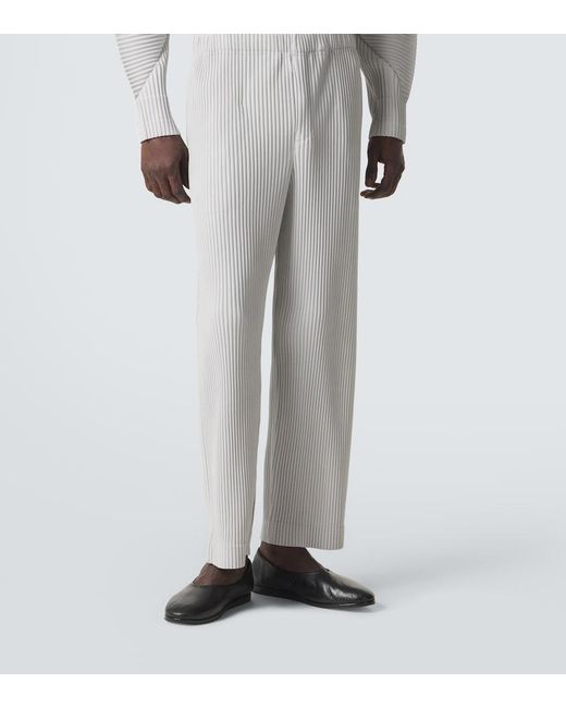 Homme Plissé Issey Miyake White Color Pleats Straight Pants for men