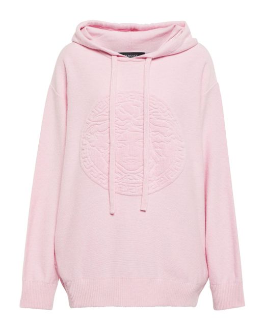 Versace Wool And Cashmere Logo Hoodie in Pink - Lyst