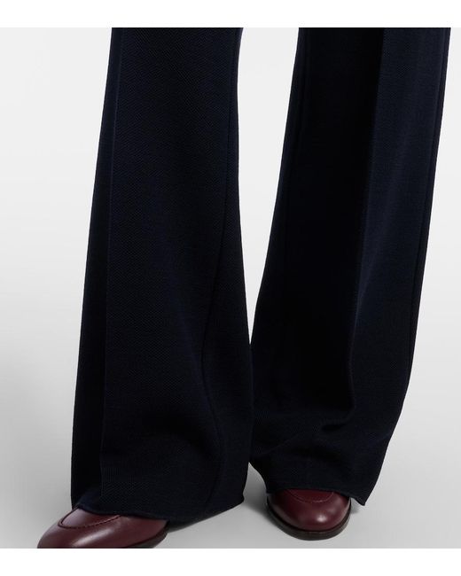 Max Mara Blue Attinia Virgin Wool Pique Wide-Leg Pants
