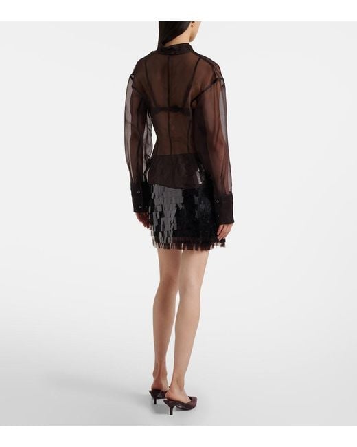 Staud Brown Aida Sheer Silk Organza Shirt