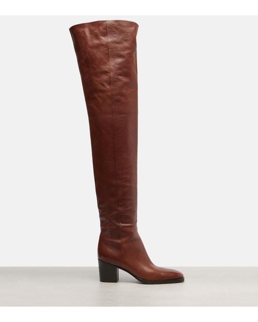 Saint Laurent Brown Odeon Leather Over-The-Knee Boots