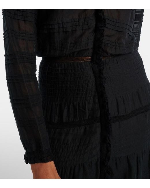 Isabel Marant Black Daniva Lace-Trimmed Cotton Midi Dress