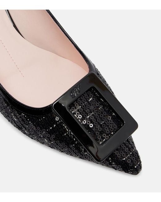 Roger Vivier Black Virgule 55 Sequined Slingback Pumps