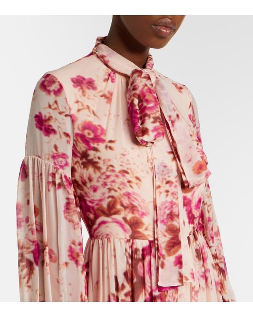 Erdem Red Floral Neck-Tie Silk Voile Gown