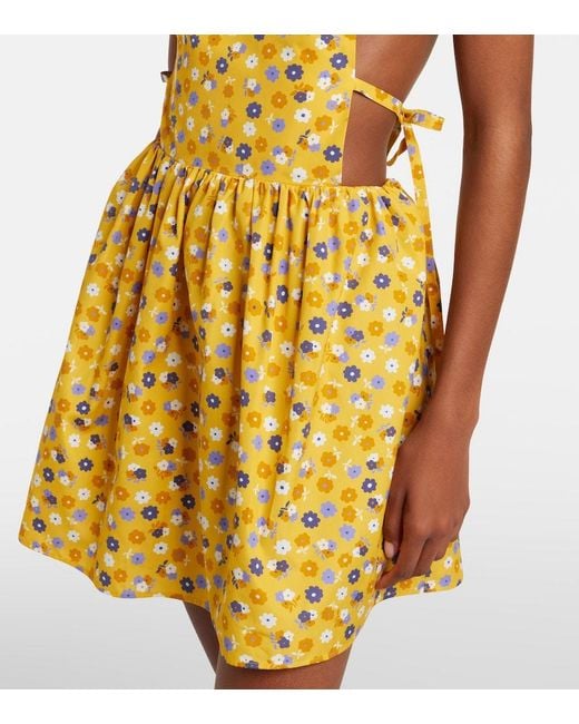 Miu Miu Yellow Floral Open-Back Cotton Poplin Minidress
