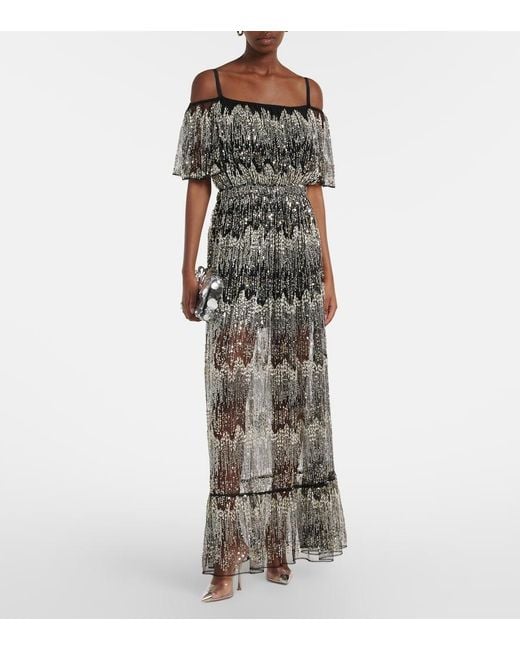 Rabanne Gray Embellished Off-Shoulder Gown