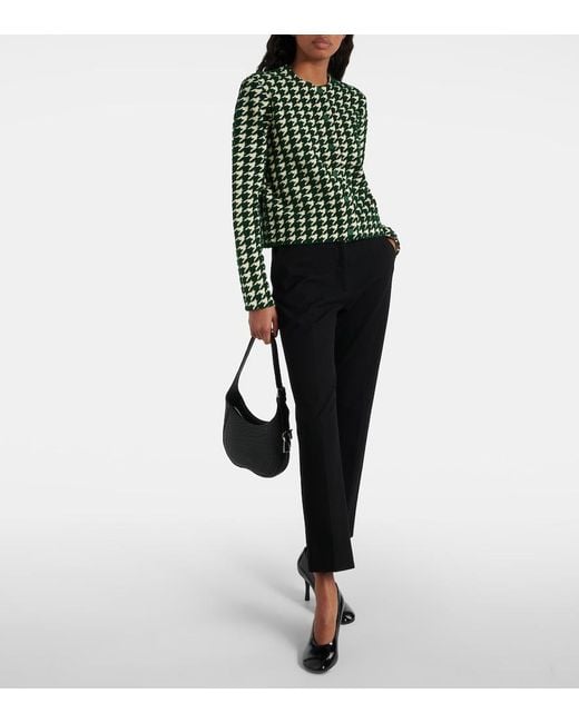 Burberry Green Houndstooth Cotton-Blend Cardigan