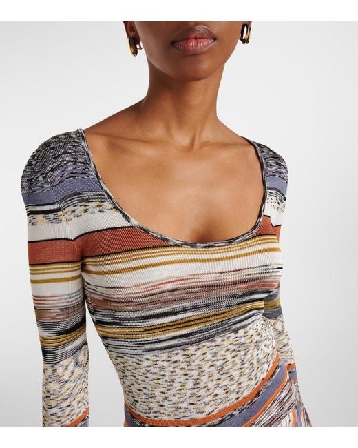 Missoni Multicolor Knitted Pleated Striped Maxi Dress