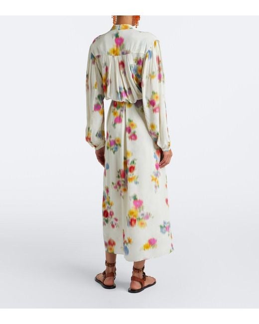 Isabel Marant Metallic Floral Pleated Satin Midi Dress