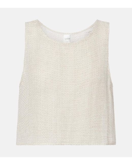 Leset White Stella Sequined Linen-Blend Top