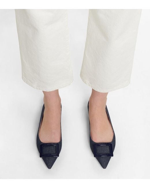 Roger Vivier Blue Gommettine Ball Denim Ballet Flats