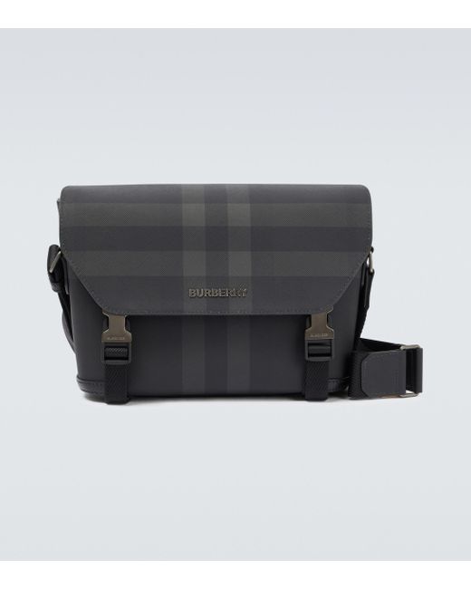 Burberry Black Charcoal Check Messenger Bag for men