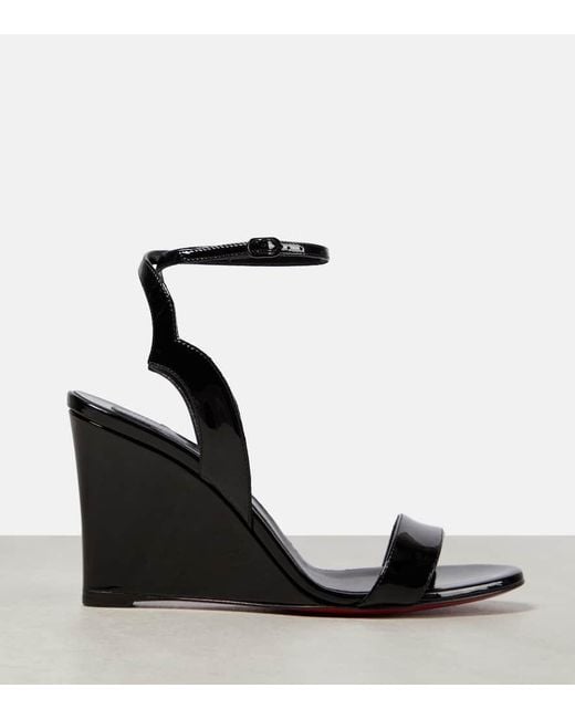 Christian Louboutin Black Patent Leather Wedge Sandals