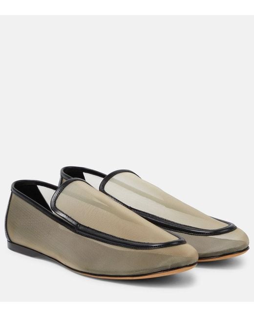 Khaite Natural Alessia Leather-Trimmed Mesh Loafers