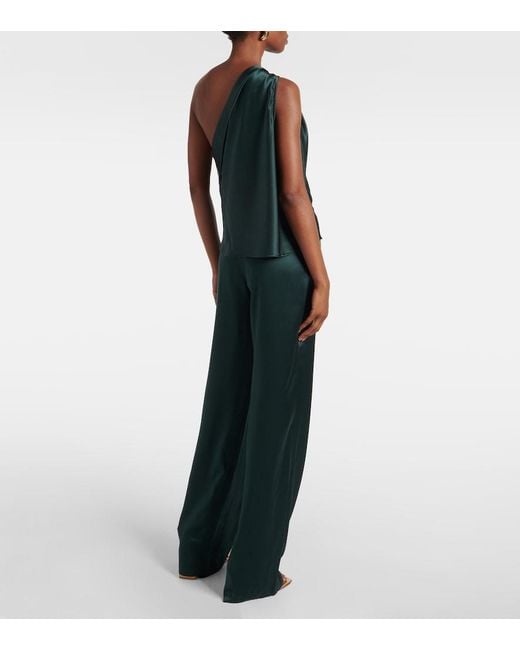 The Sei Green Silk One-Shoulder Sleeveless Top