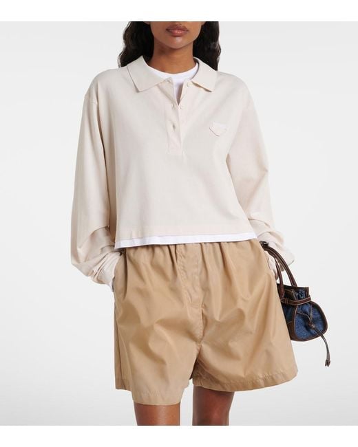 Prada White Cotton Pique And Jersey Polo Shirt