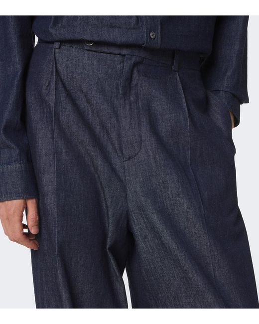 Jil Sander Blue Cotton Chambray Wide-Leg Pants for men