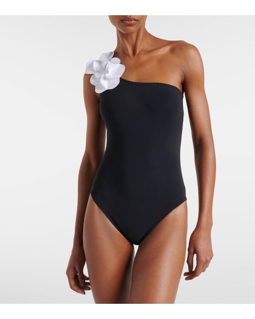 Karla Colletto Black Tess Floral-applique Swimsuit