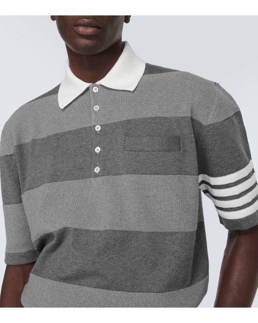Thom Browne Gray 4-bar Striped Cotton Polo Shirt for men