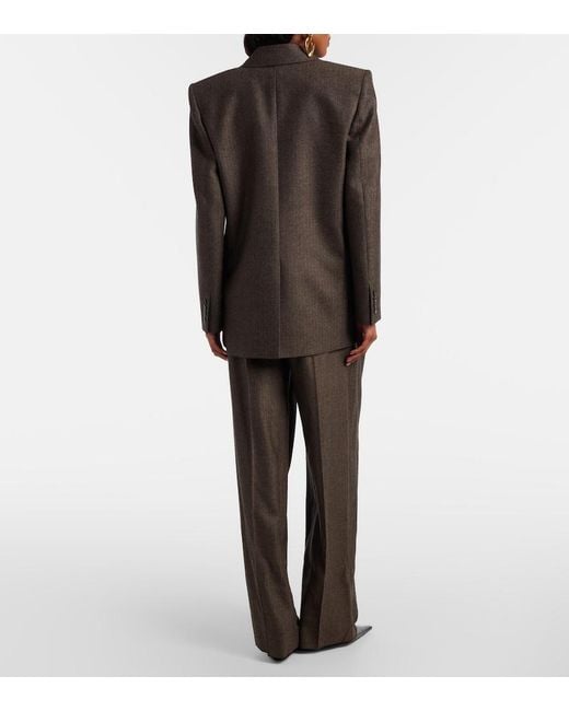 Saint Laurent Black Herringbone Wool Wide-Leg Pants