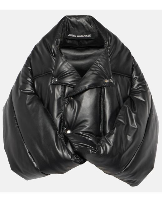 Junya Watanabe Black Faux Leather Bomber Jacket