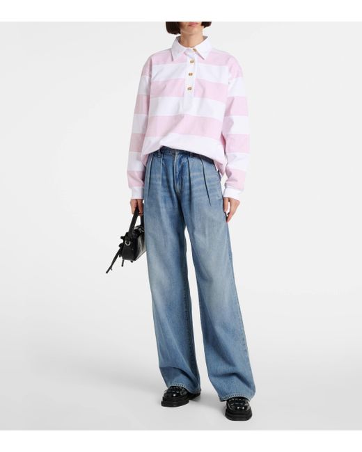 Ganni Striped Cotton Jersey Polo Sweater in Pink Lyst UK