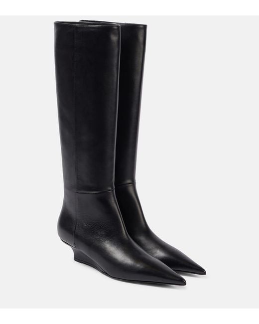 Totême  Black Sharp Leather Knee-High Boots