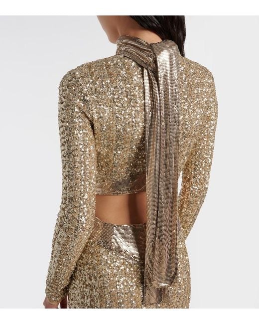 Rabanne Natural Sequined Gathered Gown