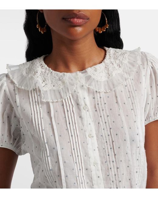 Doen White Oleta Polka-Dot Cotton Top