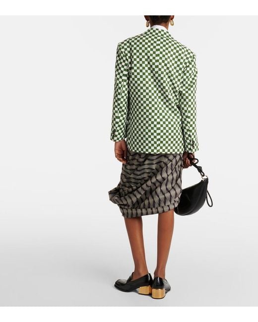 Dries Van Noten Green Checked Single-Breasted Blazer